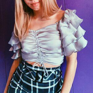 Saylor Top with Ruffled Sleeve and Drawstring